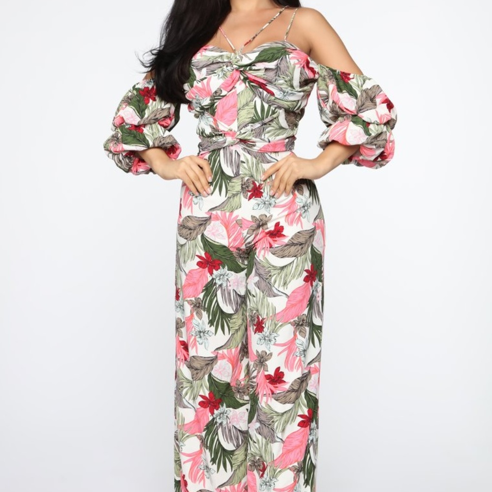 Statement Off Shoulder Tropical Jumpsuit
